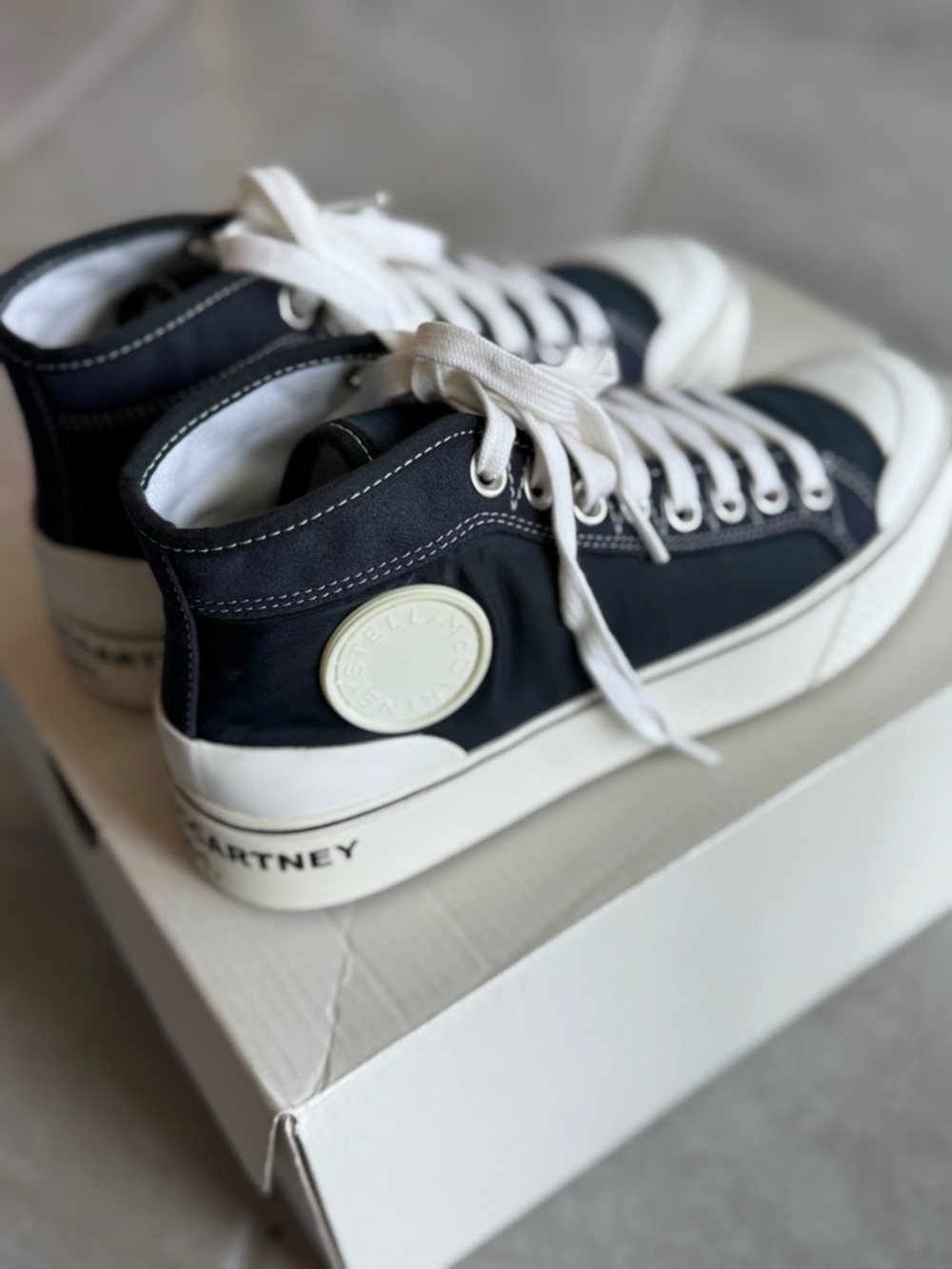 Stella McCartney Black Satin High-Top Sneakers $220 New w/Tags